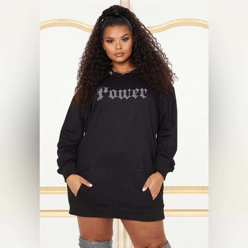 PrettyLittleThing | Little Mix Rhinestone Power Black Sweatshirt Dress Size 14